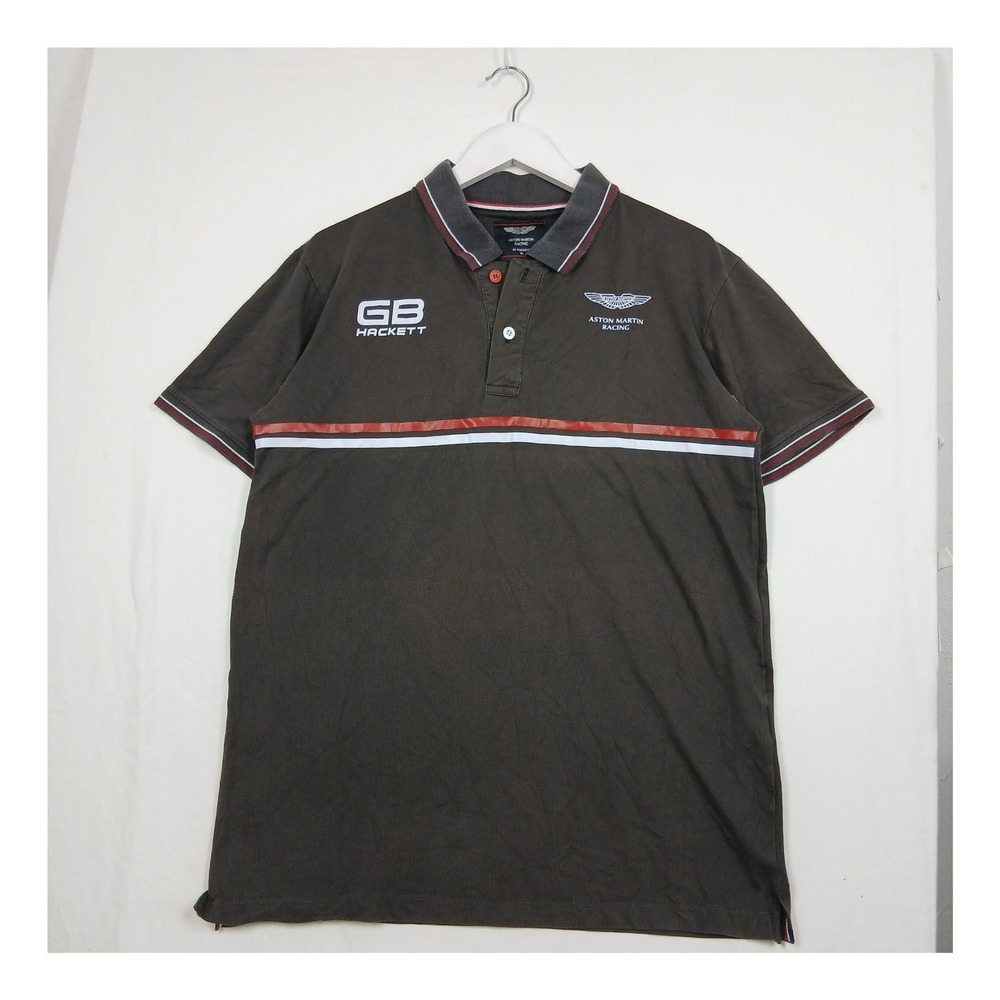 Hackett Aston Martin Racing Polo Shirt Mens XL Brown Short Sleeve GB Logo